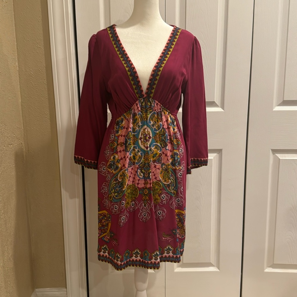 Beach coverup, size large, fuschia with pink, teal and lime print